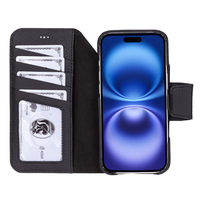 iPhone 17 Air Leather Wallet Case - Burkley Classic 2 - in - 1 Detachable Folio, Pebble Black - BlackBrook Case
