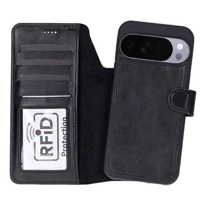 Carter Leather Pixel 10 / 10 Pro Detachable Wallet Case, Rustic Black - BlackBrook Case