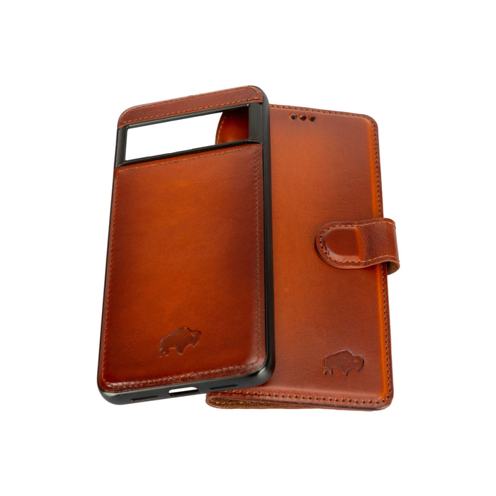 Carter Leather Pixel 8 Pro Detachable Wallet Case, Burnished Tan - BlackBrook Case