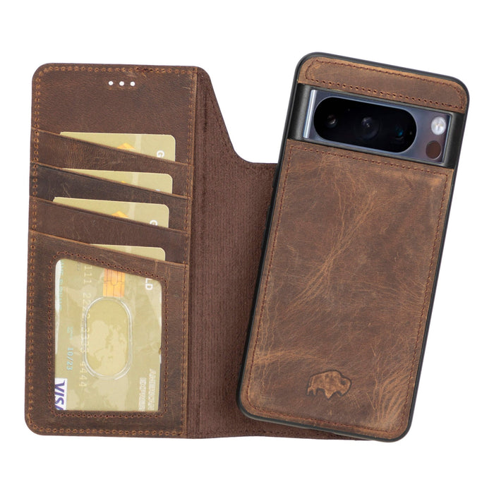 Carter Leather Pixel 8 Pro Detachable Wallet Case, Distressed Coffee - BlackBrook Case