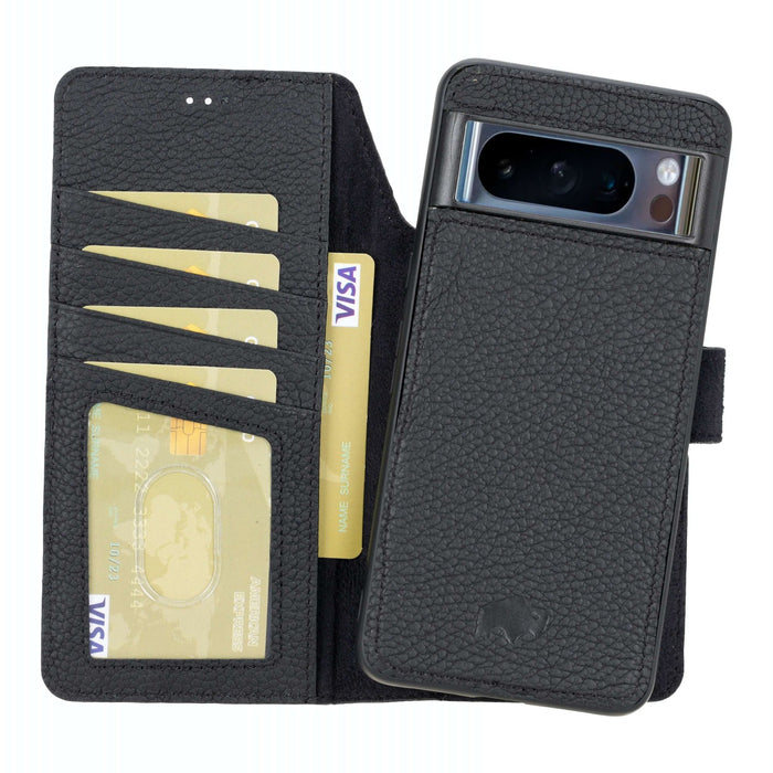 Carter Leather Pixel 8 Pro Detachable Wallet Case, Pebble Black - BlackBrook Case