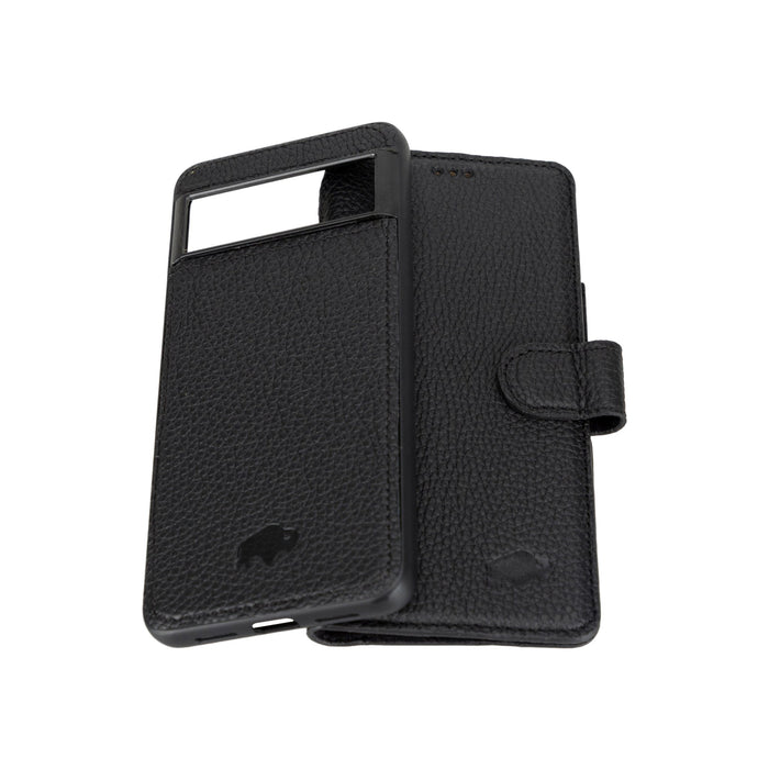 Carter Leather Pixel 8 Pro Detachable Wallet Case, Pebble Black - BlackBrook Case