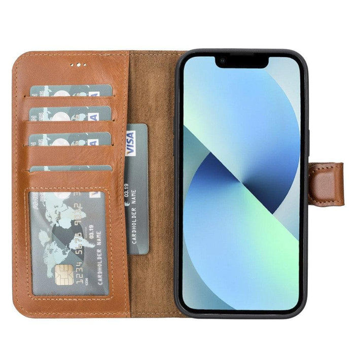Carter Detachable Leather iPhone 14 Plus Wallet Case, Rustic Tan - BlackBrook Case