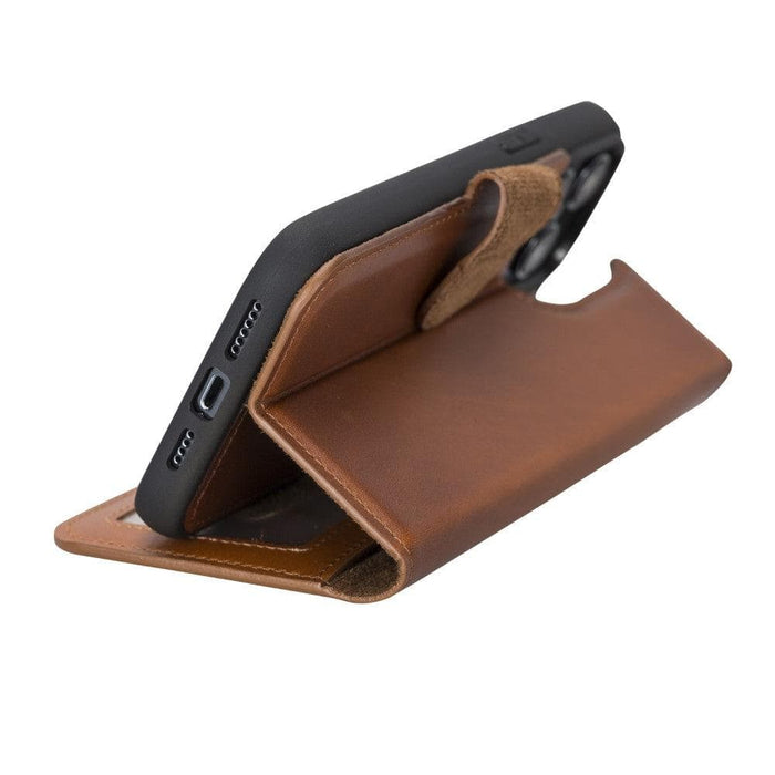 Carter Detachable Leather iPhone 14 Plus Wallet Case, Rustic Tan - BlackBrook Case