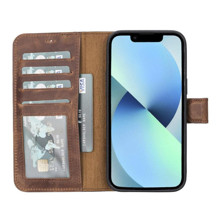 Carter Detachable Leather iPhone 14 Plus Wallet Case, Saddle Brown - BlackBrook Case