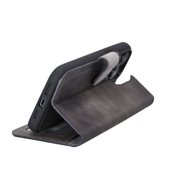 Carter Detachable Leather iPhone 14 Plus Wallet Case, Vesselle Gray - BlackBrook Case