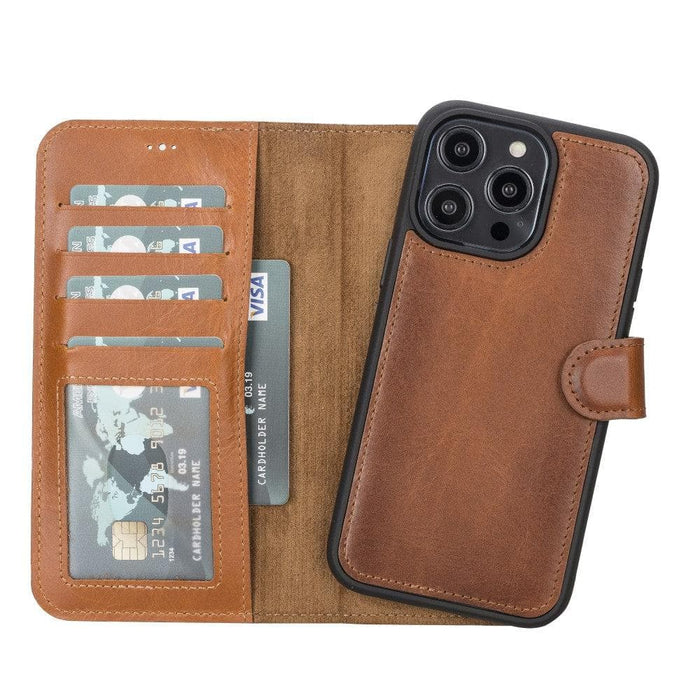Carter Detachable Leather iPhone 14 Pro Max Wallet Case, Rustic Tan - BlackBrook Case