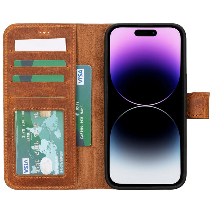 Carter Detachable Leather iPhone 15 Plus Wallet Case, Moccasin - BlackBrook Case