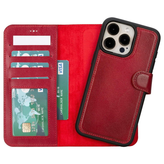 Carter Detachable Leather iPhone 15 Plus Wallet Case, Red - BlackBrook Case