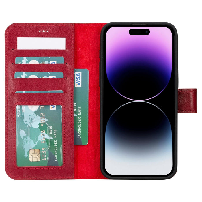 Carter Detachable Leather iPhone 15 Plus Wallet Case, Red - BlackBrook Case