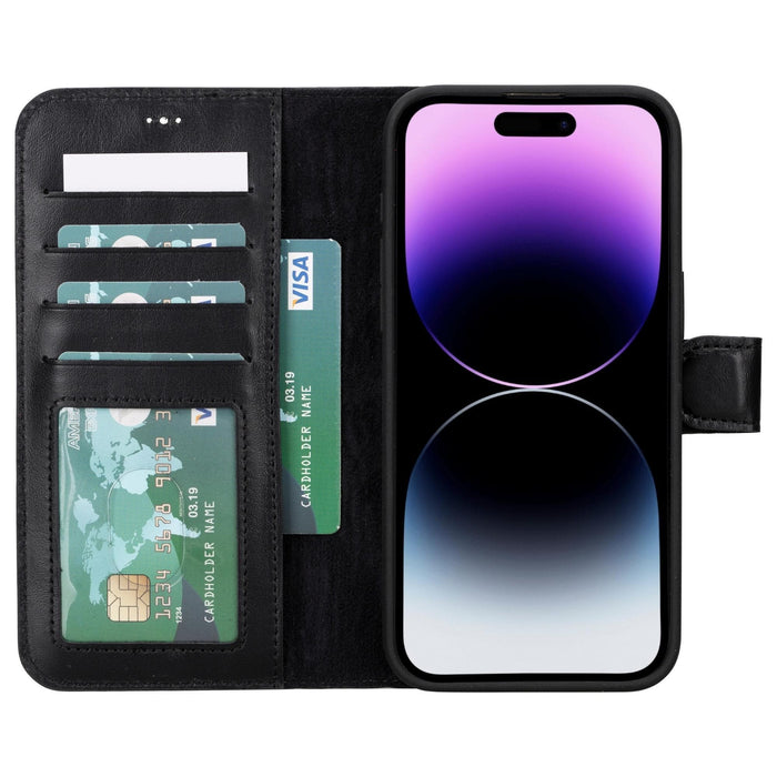 Carter Detachable Leather iPhone 15 Plus Wallet Case, Rustic Black - BlackBrook Case