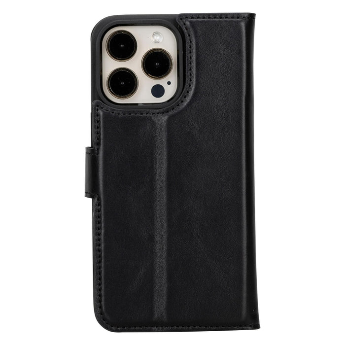 Carter Detachable Leather iPhone 15 Plus Wallet Case, Rustic Black - BlackBrook Case