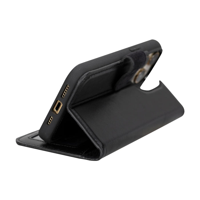 Carter Detachable Leather iPhone 15 Plus Wallet Case, Rustic Black - BlackBrook Case