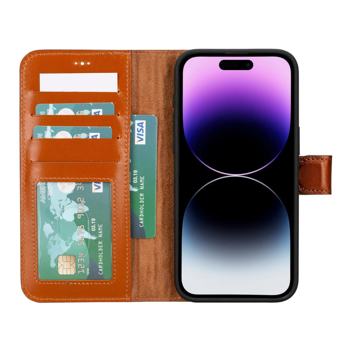 Carter Detachable Leather iPhone 15 Plus Wallet Case, Rustic Tan - BlackBrook Case