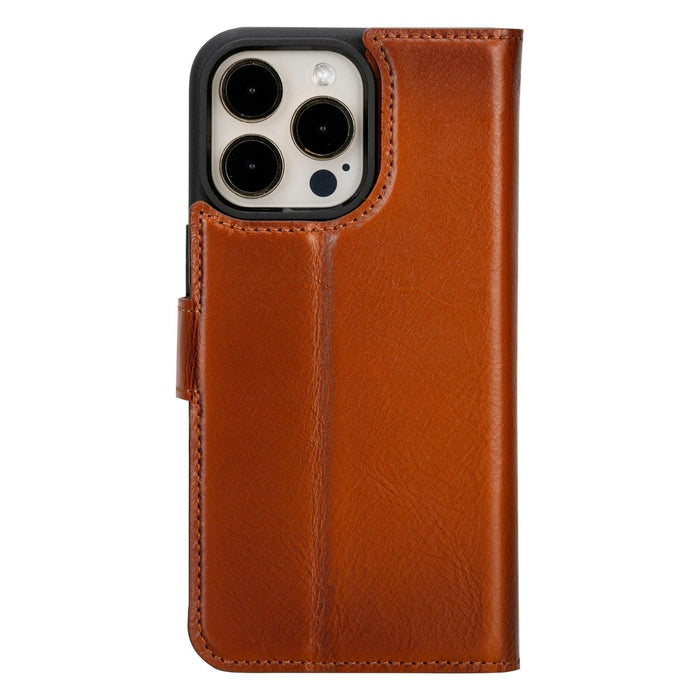 Carter Detachable Leather iPhone 15 Plus Wallet Case, Rustic Tan - BlackBrook Case