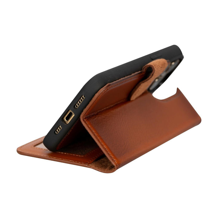 Carter Detachable Leather iPhone 15 Plus Wallet Case, Rustic Tan - BlackBrook Case