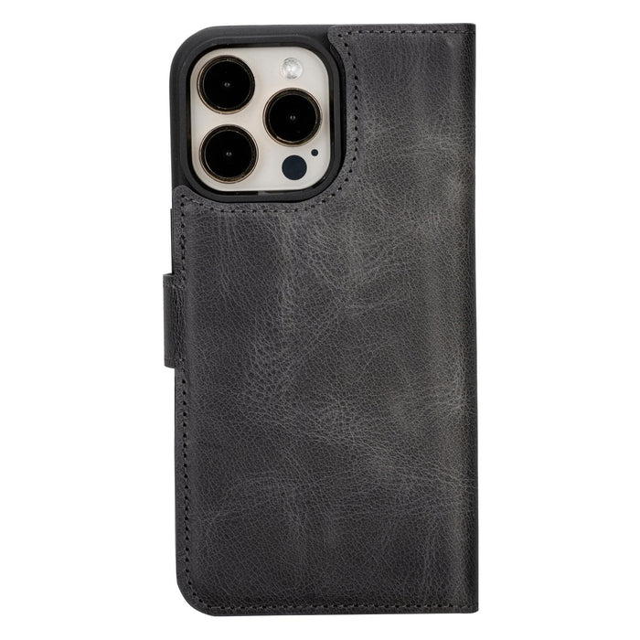 Carter Detachable Leather iPhone 15 Plus Wallet Case, Vesselle Gray - BlackBrook Case