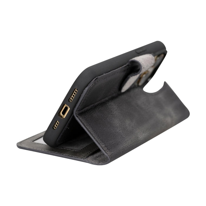 Carter Detachable Leather iPhone 15 Plus Wallet Case, Vesselle Gray - BlackBrook Case