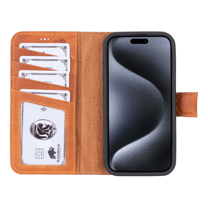 Carter Detachable Leather iPhone 15 Pro Wallet Case, Golden Brown - BlackBrook Case
