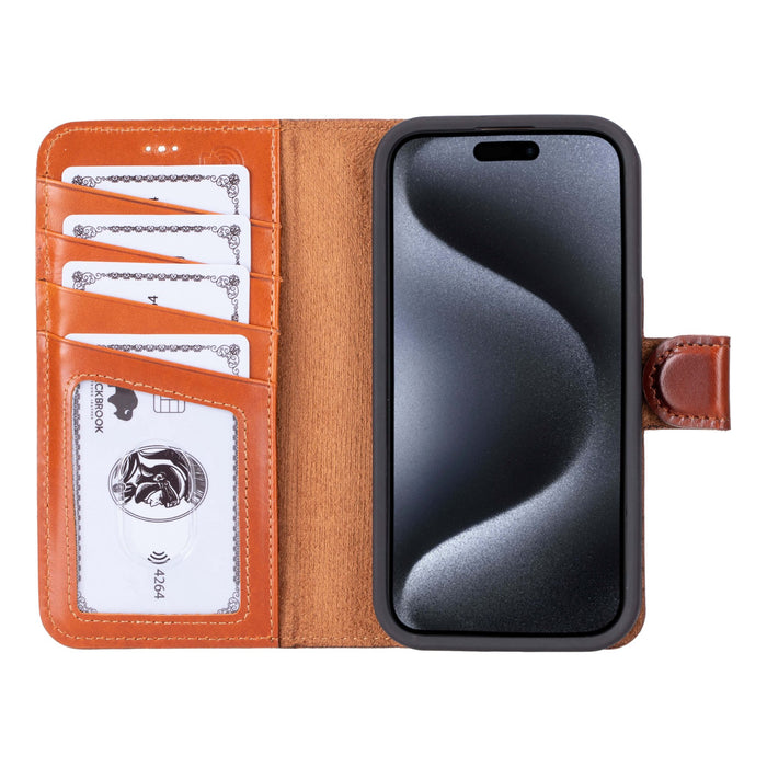 Carter Detachable Leather iPhone 15 Pro Max Wallet Case, Burnished Tan - BlackBrook Case