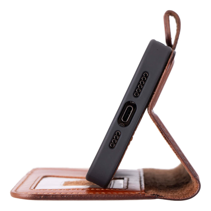 Carter Detachable Leather iPhone 15 Pro Max Wallet Case, Burnished Tan - BlackBrook Case
