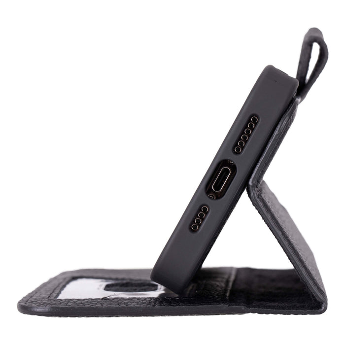 Carter Detachable Leather iPhone 15 Pro Max Wallet Case, Pebble Black - BlackBrook Case