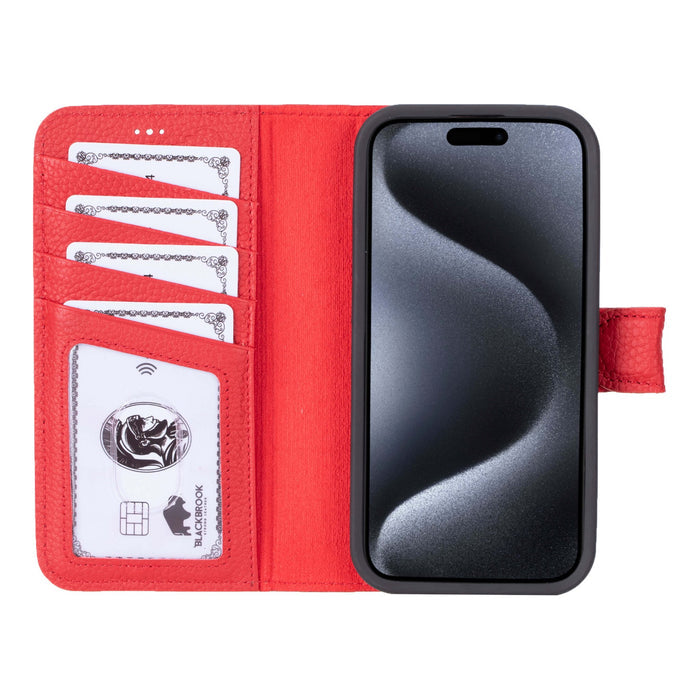 Carter Detachable Leather iPhone 15 Pro Max Wallet Case, Pebble Red - BlackBrook Case