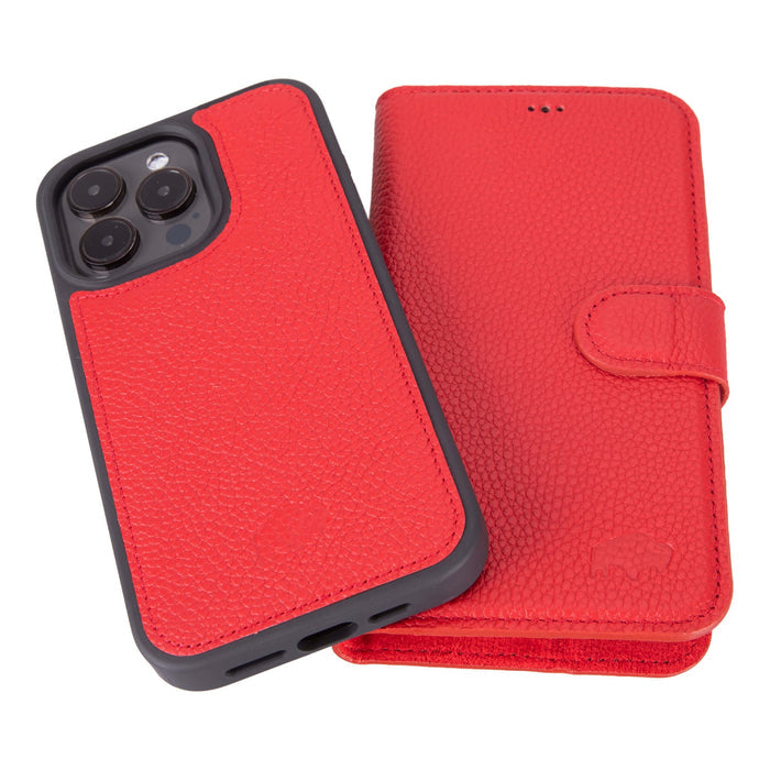 Carter Detachable Leather iPhone 15 Pro Max Wallet Case, Pebble Red - BlackBrook Case