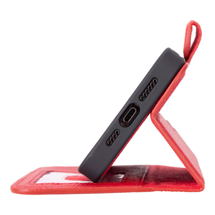 Carter Detachable Leather iPhone 15 Pro Max Wallet Case, Pebble Red - BlackBrook Case