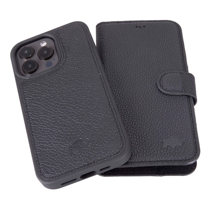 Carter Detachable Leather iPhone 15 Pro Wallet Case, Pebble Black - BlackBrook Case