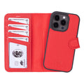 Carter Detachable Leather iPhone 15 Pro Wallet Case, Pebble Red - BlackBrook Case