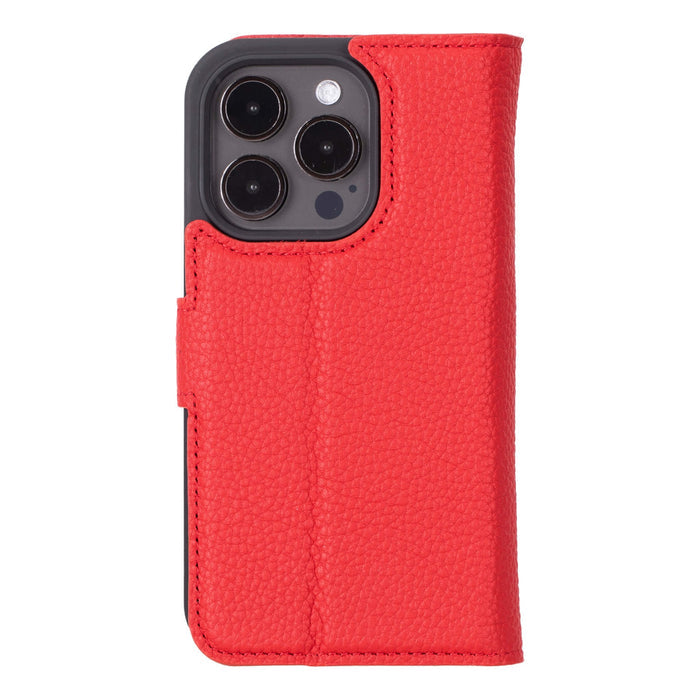 Carter Detachable Leather iPhone 15 Pro Wallet Case, Pebble Red - BlackBrook Case