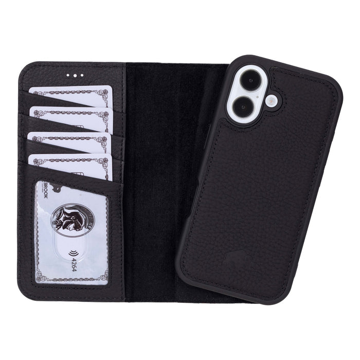 Carter Detachable Leather iPhone 16 Wallet Case, Pebble Black - BlackBrook Case
