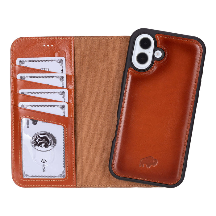 Carter Detachable Leather iPhone 16 Plus Wallet Case, Burnished Tan - BlackBrook Case