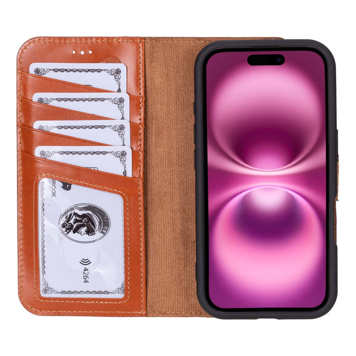 Carter Detachable Leather iPhone 16 Plus Wallet Case, Burnished Tan - BlackBrook Case