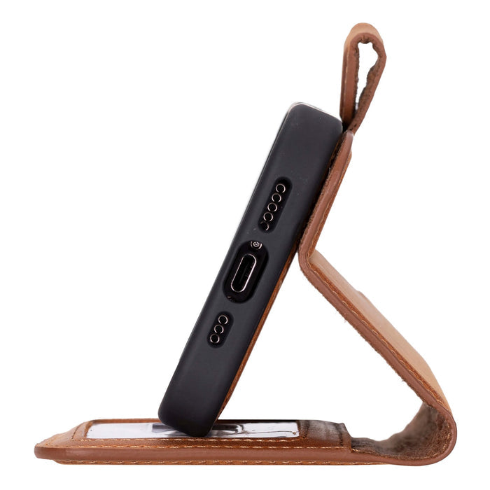 Carter Detachable Leather iPhone 16 Plus Wallet Case, Burnished Tan - BlackBrook Case