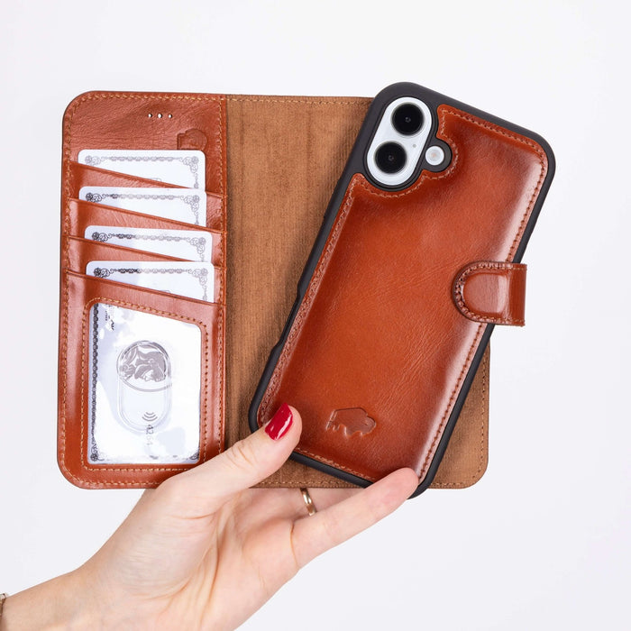 Carter Detachable Leather iPhone 16 Plus Wallet Case, Burnished Tan - BlackBrook Case