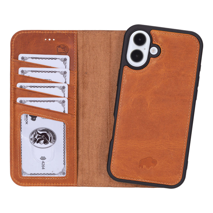 Carter Detachable Leather iPhone 16 Plus Wallet Case, Golden Brown - BlackBrook Case