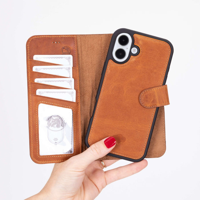 Carter Detachable Leather iPhone 16 Plus Wallet Case, Golden Brown - BlackBrook Case