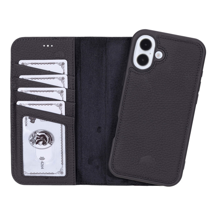 Carter Detachable Leather iPhone 16 Plus Wallet Case, Pebble Black - BlackBrook Case
