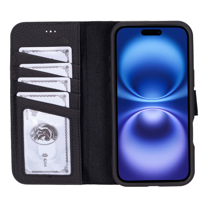 Carter Detachable Leather iPhone 16 Plus Wallet Case, Pebble Black - BlackBrook Case