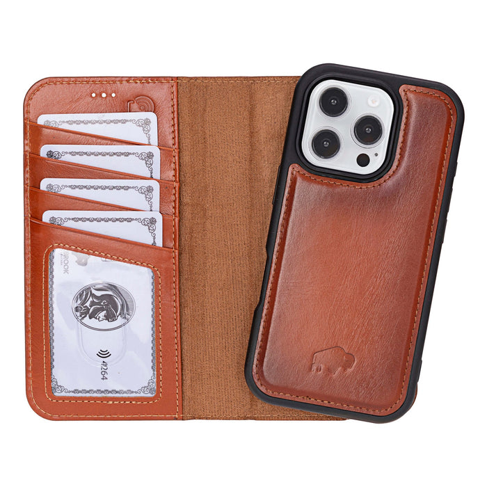 Carter Detachable Leather iPhone 16 Pro Wallet Case, Burnished Tan - BlackBrook Case