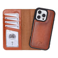 Carter Detachable Leather iPhone 16 Pro Wallet Case, Burnished Tan - BlackBrook Case