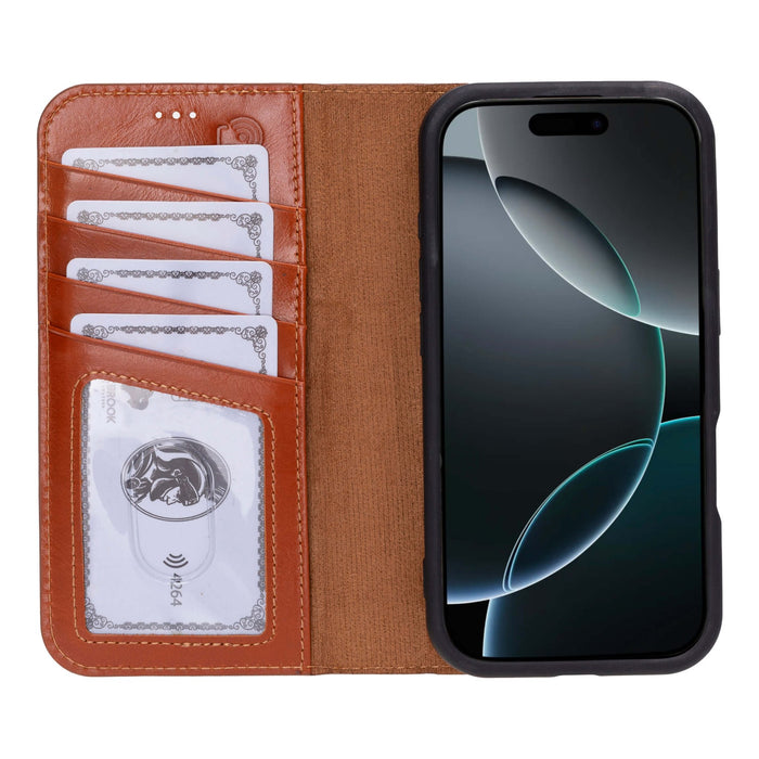 Carter Detachable Leather iPhone 16 Pro Wallet Case, Burnished Tan - BlackBrook Case