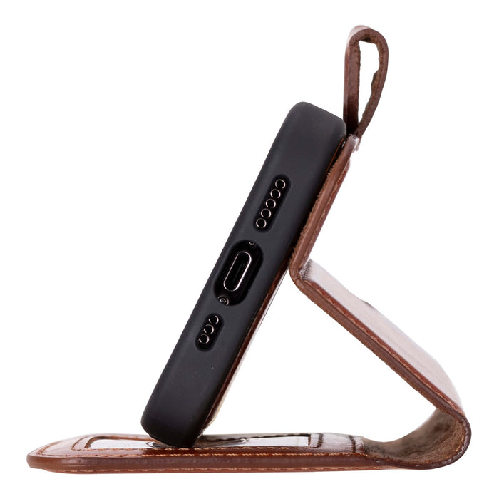 Carter Detachable Leather iPhone 16 Pro Wallet Case, Burnished Tan - BlackBrook Case