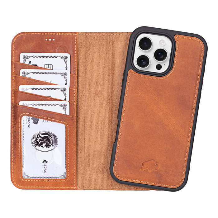 Carter Detachable Leather iPhone 16 Pro Max Wallet Case, Golden Brown - BlackBrook Case