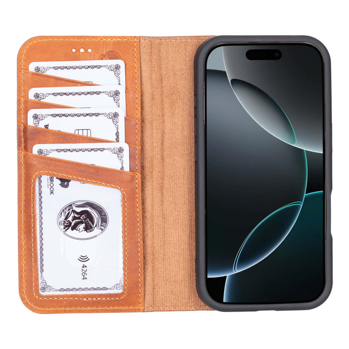 Carter Detachable Leather iPhone 16 Pro Max Wallet Case, Golden Brown - BlackBrook Case