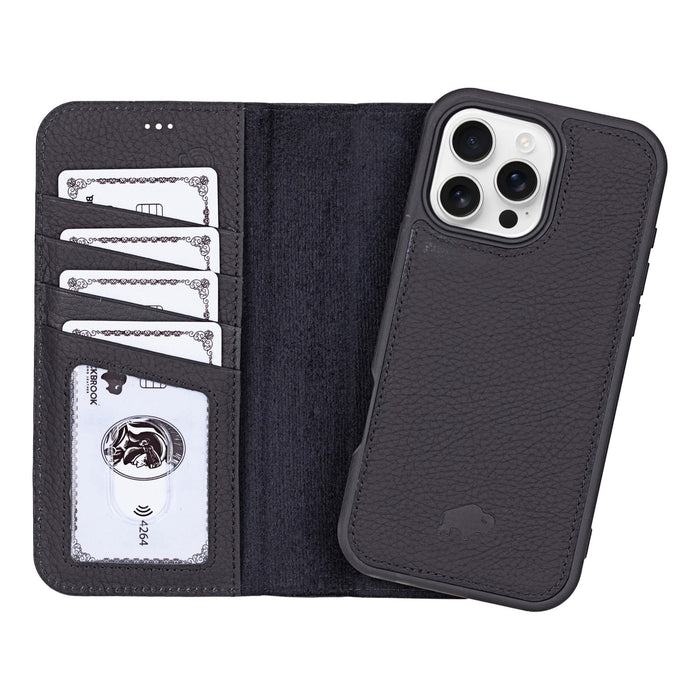 Carter Detachable Leather iPhone 16 Pro Max Wallet Case, Pebble Black - BlackBrook Case