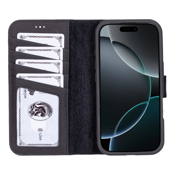 Carter Detachable Leather iPhone 16 Pro Max Wallet Case, Pebble Black - BlackBrook Case