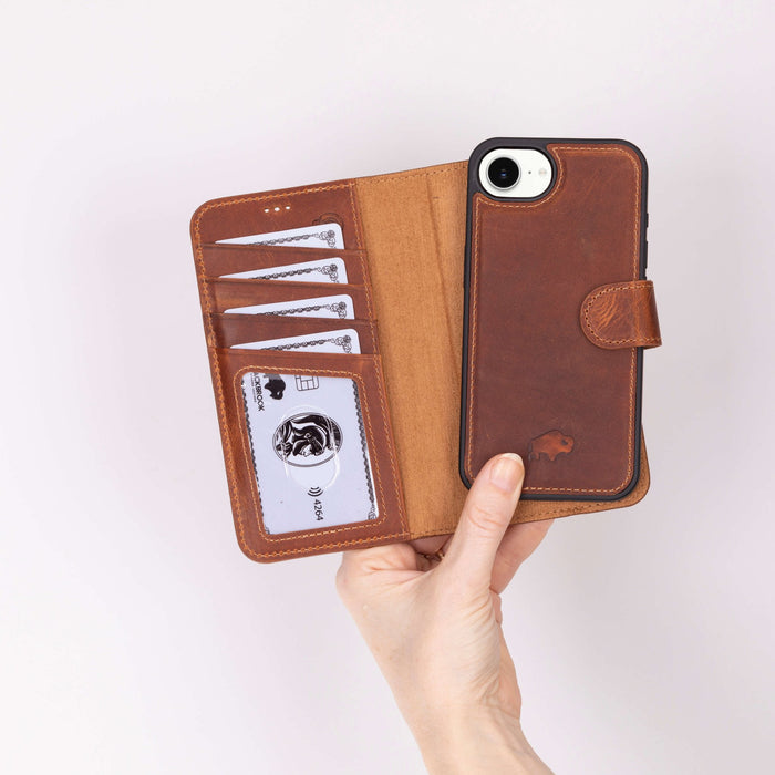 Carter Detachable Leather iPhone 16e Wallet Case, Golden Brown - BlackBrook Case